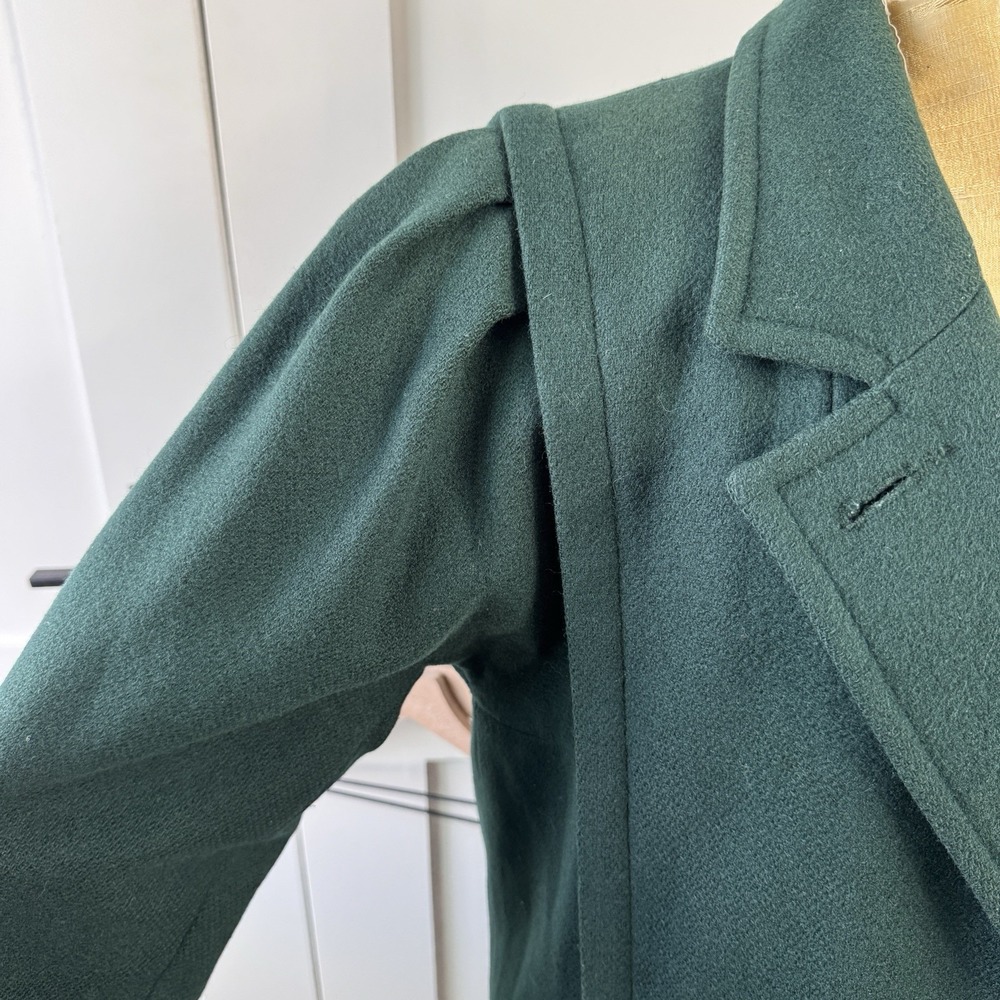 Vintage Wool Coat Women 8P Hunter Green Double Breasted Trench 90s Capsule Puff - Picture 5 of 15